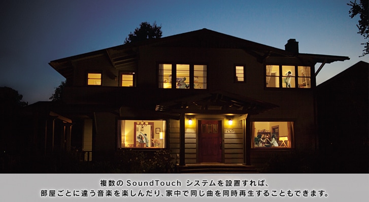 複数のSoundTouch システムを設置すれば、部屋ごとに違う音楽を楽しんだり、家中で同じ曲を同時再生することもできます。