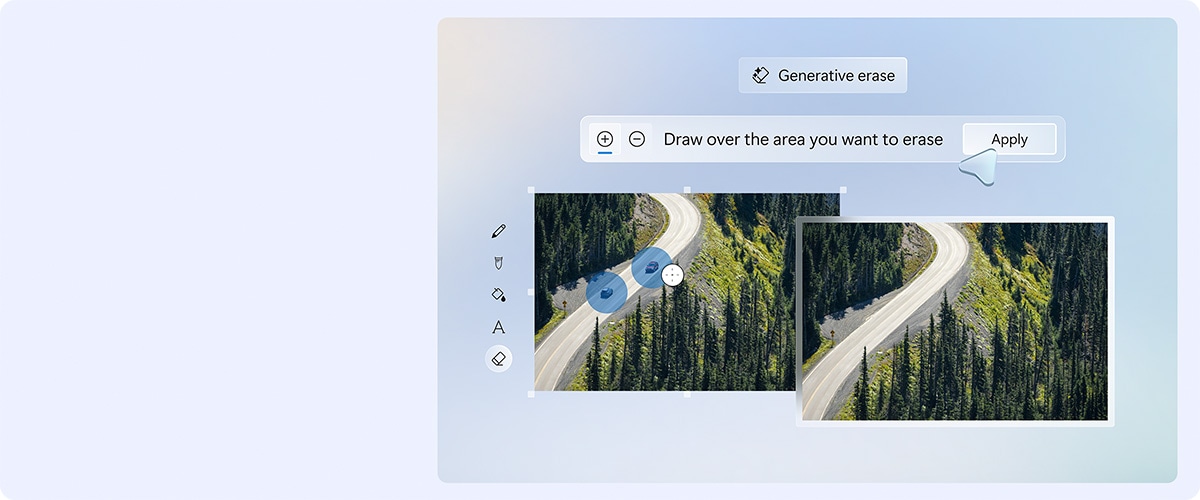  AI Ŏʐ^ҏW v̂܂܂ Generative erase Draw over the area you want to erase Apply
