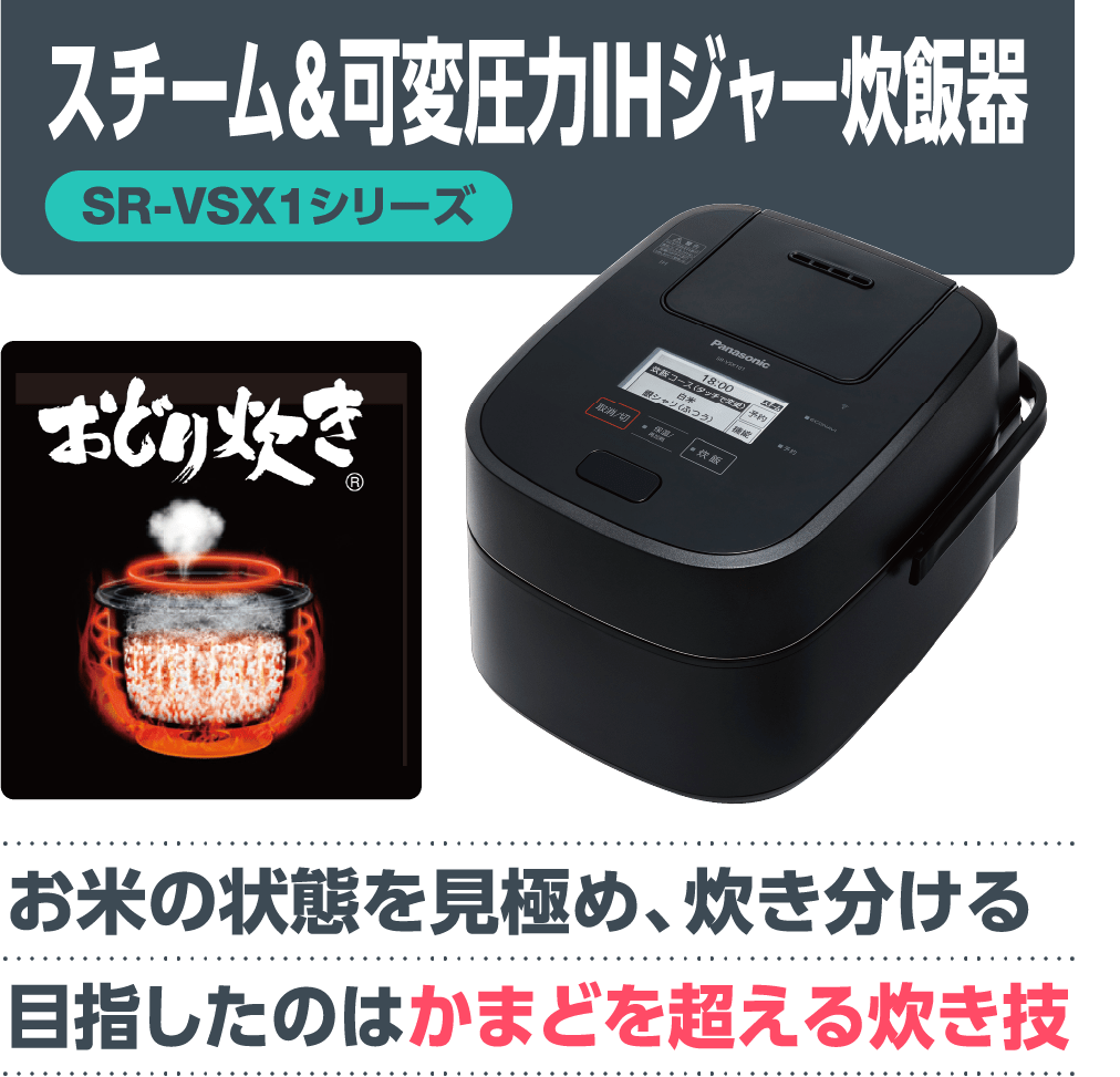 スチーム&可変圧力IHジャー炊飯器【SR-VSX1シリーズ】「お米の状態を見極め、炊き分ける。目指したのはかまどを超える炊き技」
